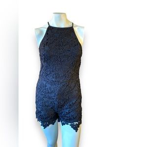 Design lab, Lord and Taylor, size medium black lace short romper.